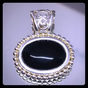 Sterling Silver Filigree Beaded Onyx Pendant 925